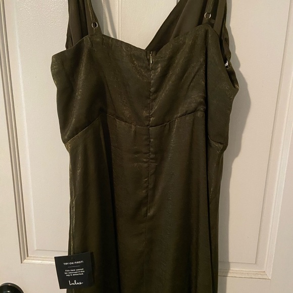 Lulu's Constantine Olive Green Satin dress - Picture 5 of 6